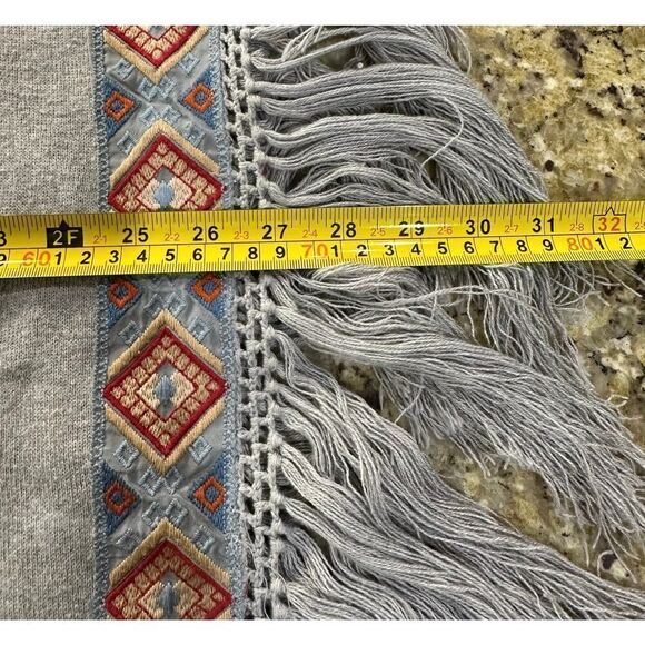 JOHNNY WAS Love SZ Small Aztec Western BOHO Cottage-core Boxy Tunic Top w/Fringe - Picture 11 of 15